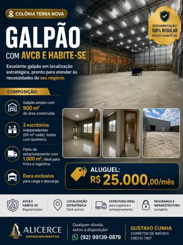 ALUGO GALPÃO COM 1200 M2 NO COLONIA TERRA NOVA