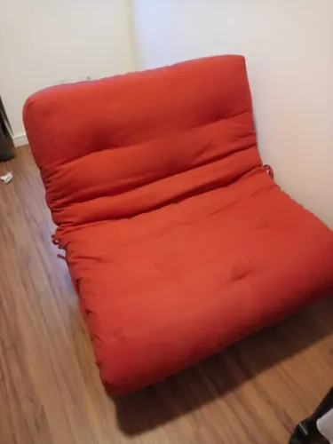 Futon 3x1 Sofá, Cama E Chaise Solteiro - Tecido Vermelho