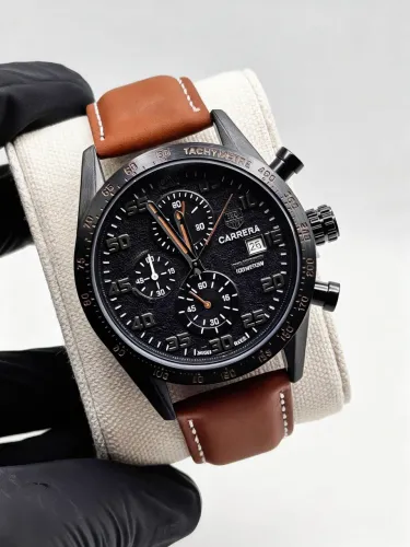 Relógio Tag Heuer Carrera Cronógrafo Masculino Pulseira Couro Marrom Preto Linha Entrada