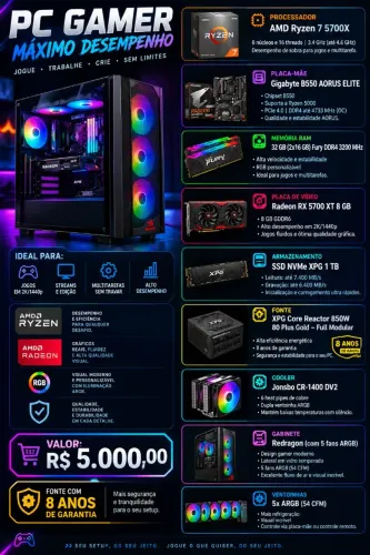 Computador gamer Ryzen 5700x