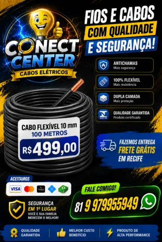 Cabo Flexível 10 mm 100 Metros | Antichamas | Dupla Camada | R$ 499,00