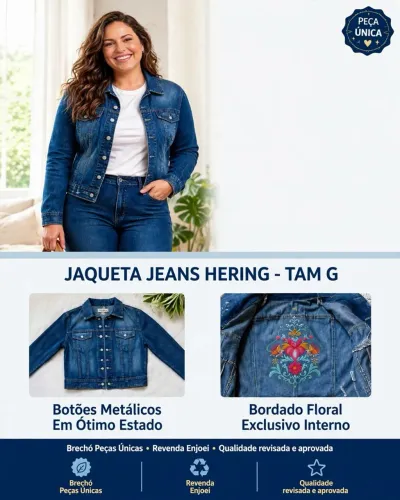 jaqueta jeans hering pintura floral interna tamanho g