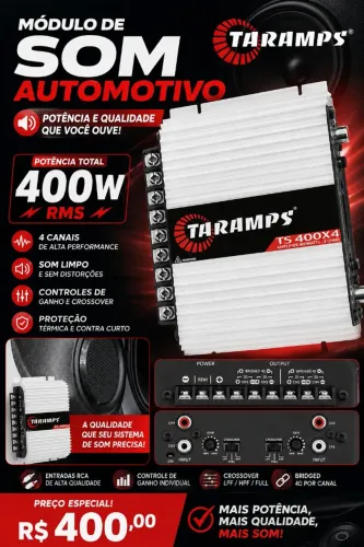 ? Módulo de Som Automotivo Taramps TS 400X4 - 400W RMS