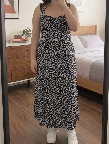 Vestido Midi Floral Preto com Bojo - Tamanho G - Novo