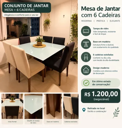 Mesa de jantar + 6 cadeiras