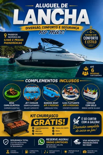 Aluguel de lancha com kit churrasco