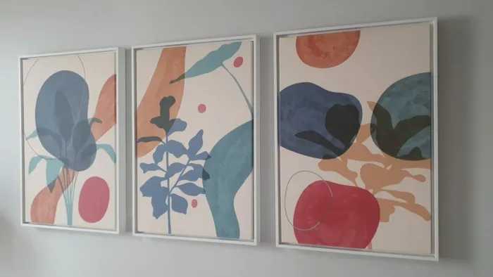 Trio quadro geométricos moldura branca