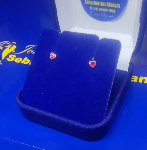 Brincos Coração Infantil ou Segundo furo 3 mm Pedra Zircônia Ouro 18 Kilates