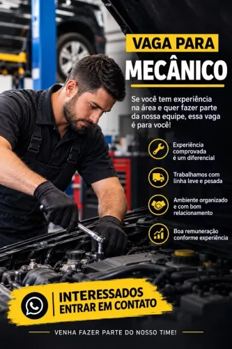 Vaga Mecânico com Experiência linha leve Jornada de segunda a sexta.