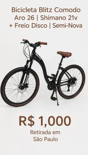 Bicicleta Blitz Comodo Aro 26 | Shimano 21v + Freio Disco | Semi-Nova