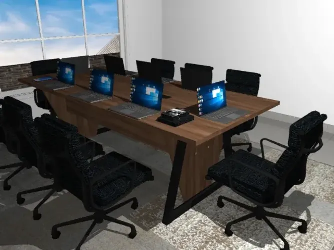 Mesa de Reunião Trapeze Wood Copenhagen 8 Tomadas. L240cm x P100cm x A74