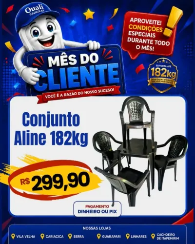 CONJUNTO DE MESA PLÁSTICA C/ 4 POLTRONAS ALINE