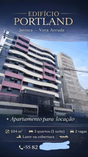 Alugo Apt no Edf Portland, 8º andar, próximo ao corretor Vera Arruda, a 400m da Praia.