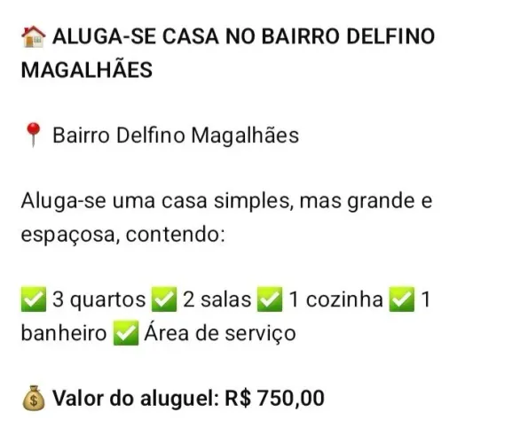 Aluga-se casa (casa simples)