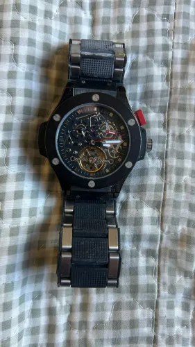 Relógio Automático Skeleton Estilo Hublot Big Bang
