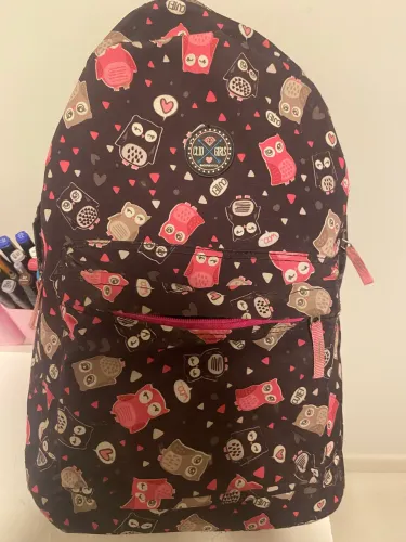 Mochila corujinhas rosa e preto