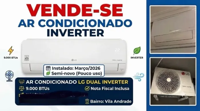 Ar condicionado LG 9000 btus. Instalado em março/2026, pouco uso.negociável.