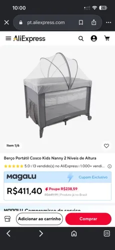 Berço Portátil Cosco Kids Nanny 2 Níveis de Altura + Cochão Ortobom + 3 lençóis