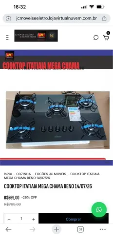 FOGÃO COOKTOP ITATIAIA MEGA CHAMA