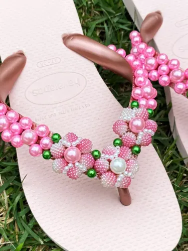 Chinelo Feminino Rosa Luxo Havaianas Artesanal Customizada