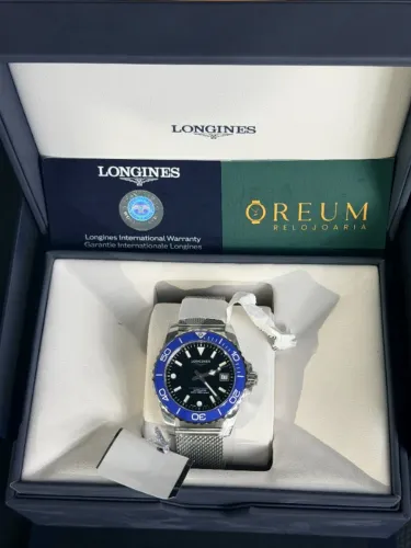 Novo Longines Hydroconquest 39mm Automático Azul/Preto | Zero Lacrado