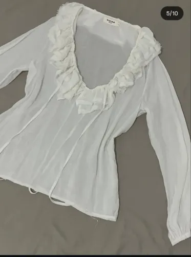 Blusa Branca Transparente Vivian G Babados Boho Chic Praia