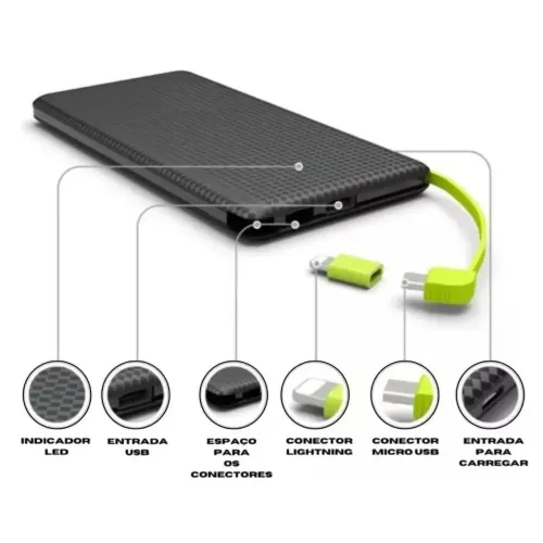 Carregador portátil wireless carga rápida USB 10000mah Power bank