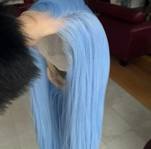 Lace reta longa 30inch azul claro