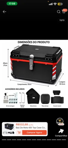 Baú moto 65 litros novo