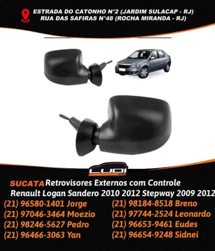 Par de Retrovisores Externos com Controle Renault Logan Sandero 2010 2012 Stepway 2009 201