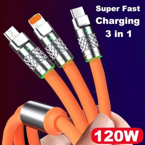 Cabo Carregador 120W / 6A Reforçado 3 em 1 / 1.2M