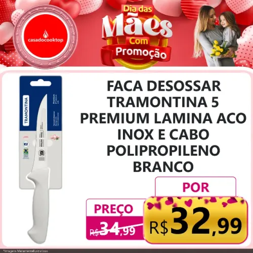Faca desossar tramontina 5" premium lamina aco inox e cabo polipropileno branco