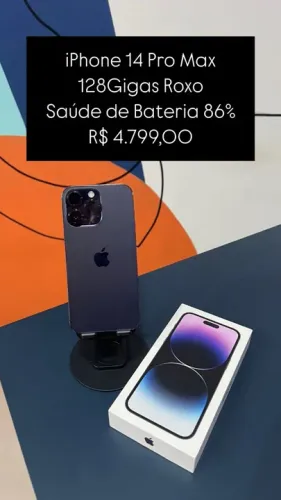 iPhone 14 Pro Max 128Gb Roxo Saúde de Bateria 86% R$ 4.799,00 | Loja Fisica