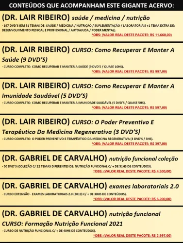 Dr Lair Ribeiro Medicina Nutrição Super Pacote Vários Cursos Grandes Drs. Variados