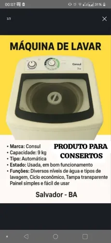 Máquina de Lavar Roupas Consul 9 kg - Usada