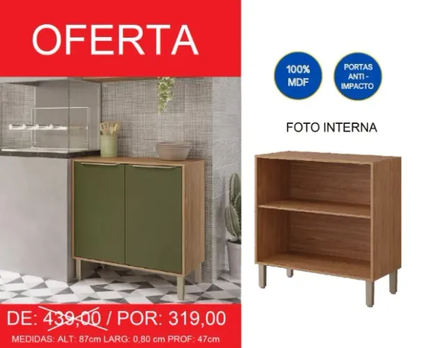 Balcão 80 cm 100% MDF - Entrega e montagem GRATIS