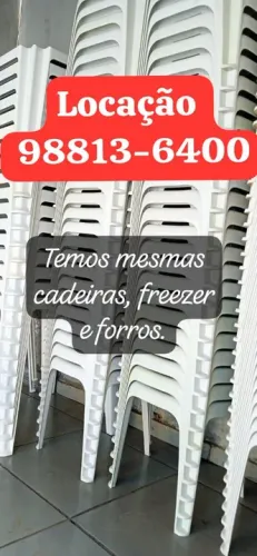 Locação de mesas, forros e freezer.