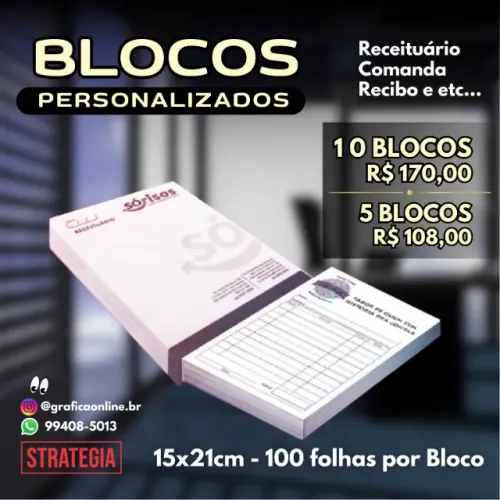 Blocos Recibo, Comanda e Receituário Personalizado 
