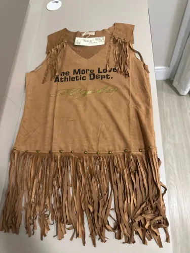 Camiseta com Franjas Marrom em suede 