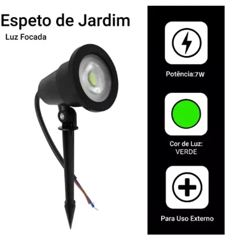 Luminária Espeto Jardim Cob 7W Verde Bivolt IP65 - Mayler