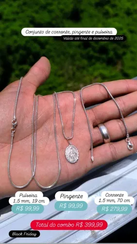 Conjunto de prata 925, corrente pulseira e pingente, pronta entrega