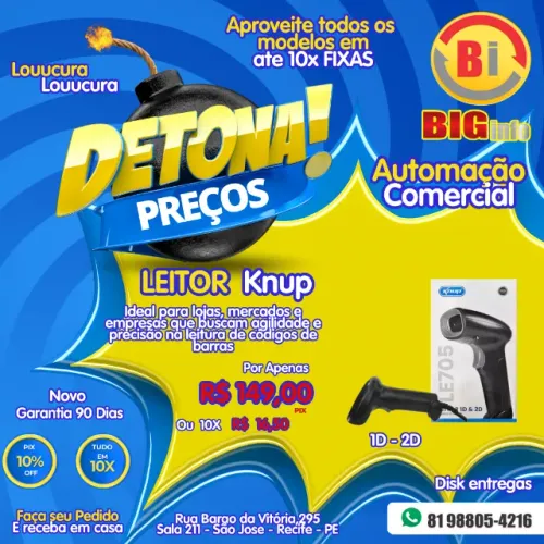 Leitor de Cod Barras 1D 2D Le boleto Bancario - Novo