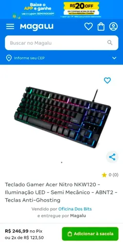 Teclado Gamer Acer Nitro TKL, RGB Led Rainbow, Anti-Ghosting, ABNT2, USB - NKW120