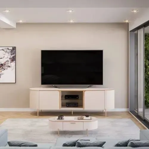 Rack Bancada Adele com Pés metálicos dourados ideal TV até 65