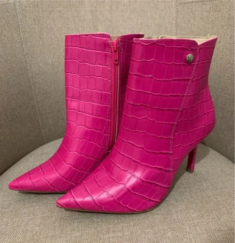 (NOVA! TAM: 34) Bota Rosa Pink Croco Bico Fino