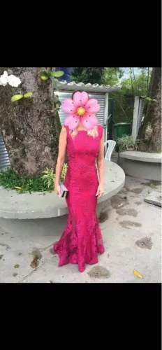 Vestido de Festa Longo Rosa com Renda
