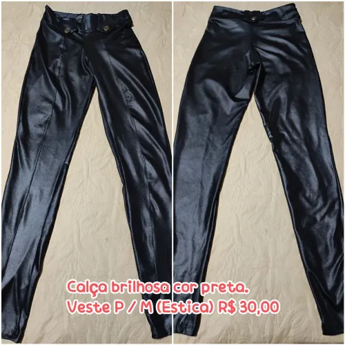 Calça Brilhosa Preta - P/M (Com elastano)