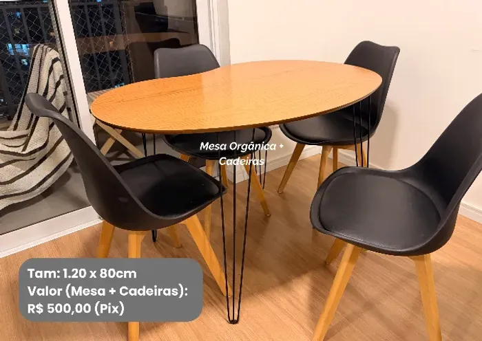 Mesa orgânica + 4 cadeiras