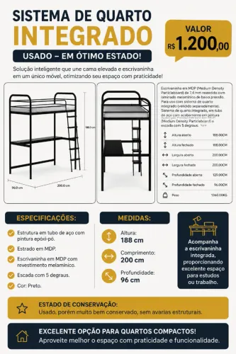 Cama tubular infantil com escrivaninha