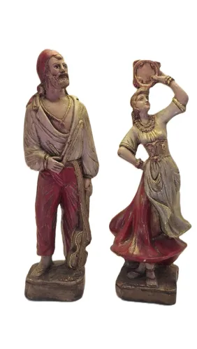 casal de ciganos folcloricos em resina e gesso pintados à mão vintage antigo